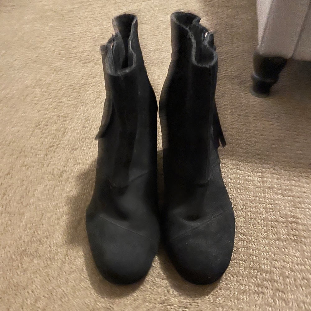 Black TOMS wedge booties